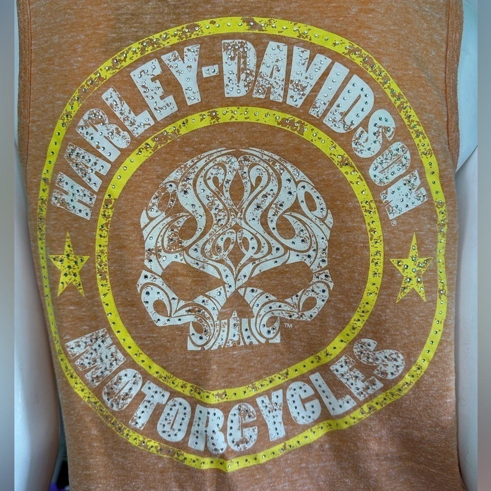 WOMEN’S HARLEY DAVIDSON TATTOO WILLIE G RHINESTONE BUTTON HENLEY TANK TOP XL - Picture 6 of 13